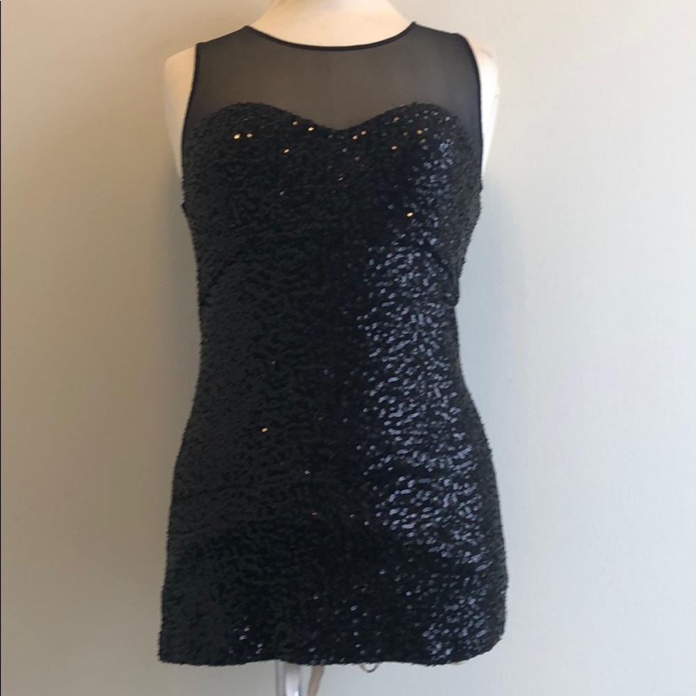 Club Monaco Black Sequin Sweetheart Top